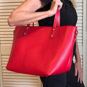 Poppy & Peonies Red Leather Tote Bag Work Purse Crossbody Strap Dust Bag